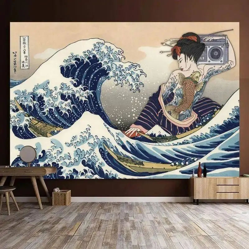 Japanese-Style Ukiyoe Tapestry Wall Hanging - Lightweight Backdrop for Bedrooms, Living Rooms, Store Bar Counters (Home & Festive Party Supplies)