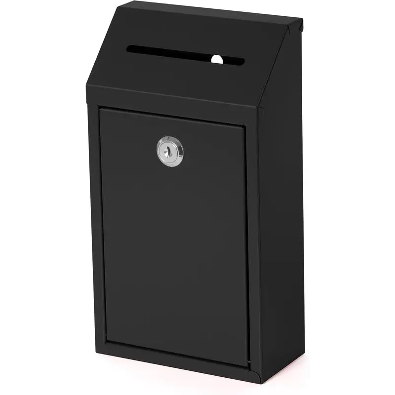 Metal Locking Mailbox Wall Mounted Mail Box with Key Secure Letter Holder for Home Office Apartment Porch Outdoor Door Black 10.24 x 5.71 x 2.75 Inch