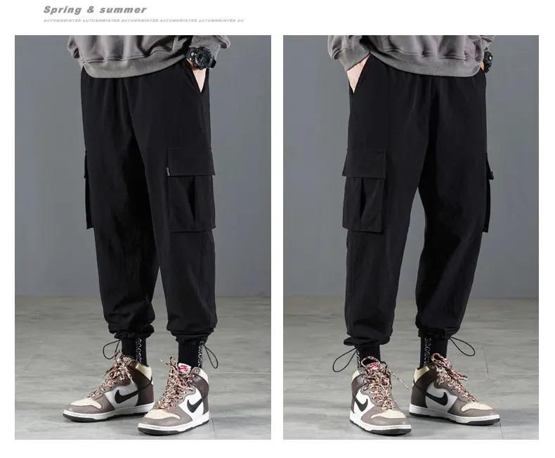 Casual work pants men's spring and autumn Japanese style Hong Kong style straight leg men's pants with multiple pockets, trendy black men's fashion brand ins loose paratrooper casual pants, thick American logging ankle pants