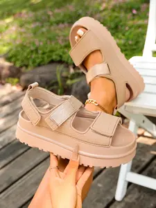 Summer New Crocodile Pattern Dual Velcro Thick Sole Back Strap Sports Sandals, Women's Casual Anti-Slip Outdoor Height-Increasing Toe Beach Shoes, Three Colors Available