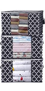 Storage Bags [3 Pack/100L] Large Blanket Clothes Organization and Storage Containers for Comforters,Bedding, Foldable Organizer with Reinforced Handle, Clear Window, Sturdy Zippers,Gray