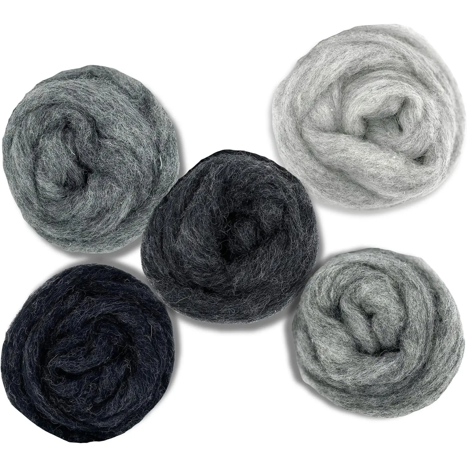 Corriedale Carded Sliver Wool Roving Variety Bundle | Best Core Wool for Needle Felting, Spinning, Wet Felting, Weaving, Dryer Balls, Yarn Roving - Ethically Sourced (Grey Spectrum)