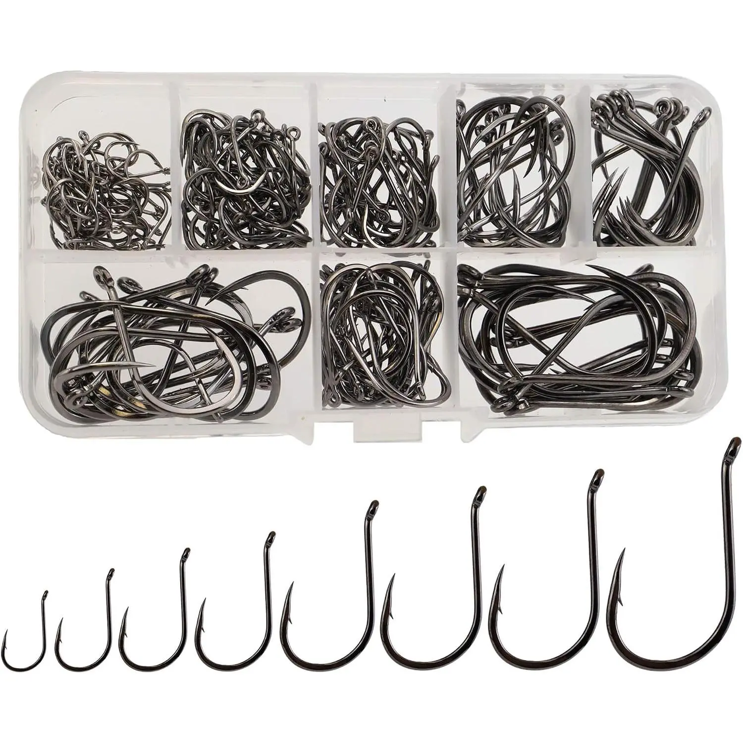 Fishing Hooks Set Large Size Carbon Steel Catfish Carp Fish Hooks | 320/220pcs Red Black  Barbed Offset  Worm Jig Fishhooks Freshwater Saltwater for Catfish, Salmon, Steelhead