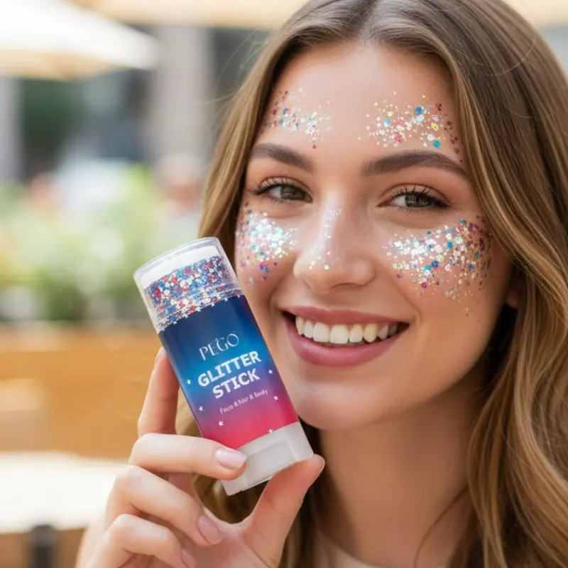 Red White and Blue Face Body Glitter Stick, 4th of July Patriotic Accessories Hair Glitter, Shimmery & Long Lasting Face and Body Paint for Festival Makeup Concert Party, Holographic Long Lasting Chunky Sequins, Shimmering Body Makeup