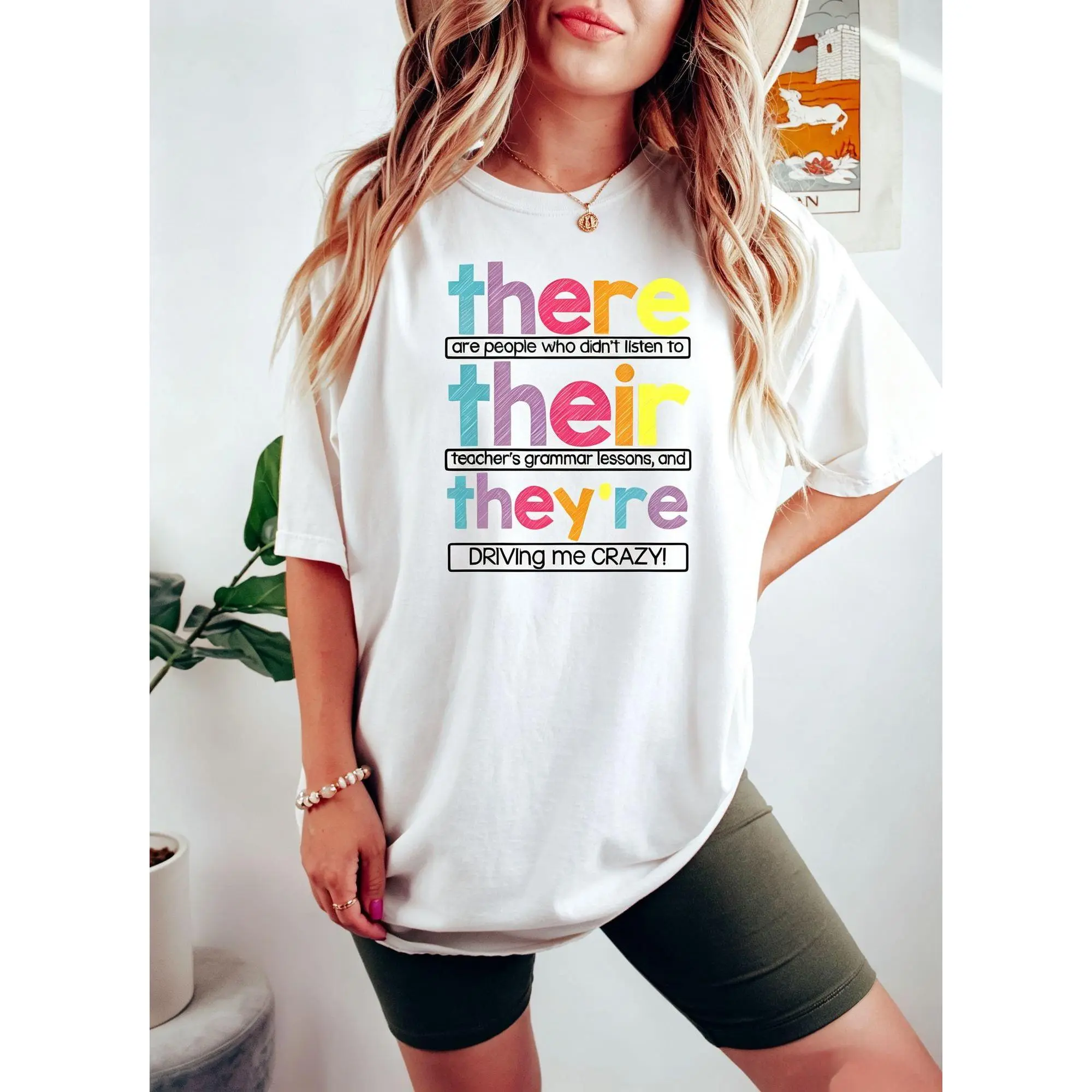 There Their They're Driving Me Crazy Cute Teacher Grammar Back To School Graphic Tee - Standard 100% Pure Cotton Short Sleeve Crewneck Casual Top for Women, Educators & Teens, Trendy Classroom Apparel, Outfit & Gift