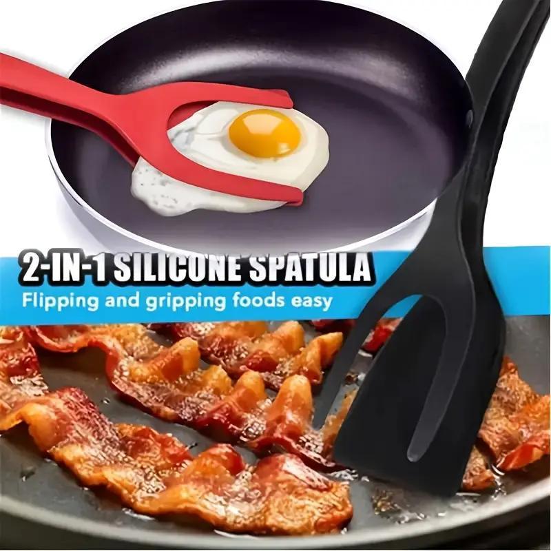 2 in 1 Egg Spatula Tongs, 2pcs Multifunctional Egg Flipper, Kitchen Cooking Utensils for Barbecue, Burger, Pancake, Kitchen Utensils Gadgets