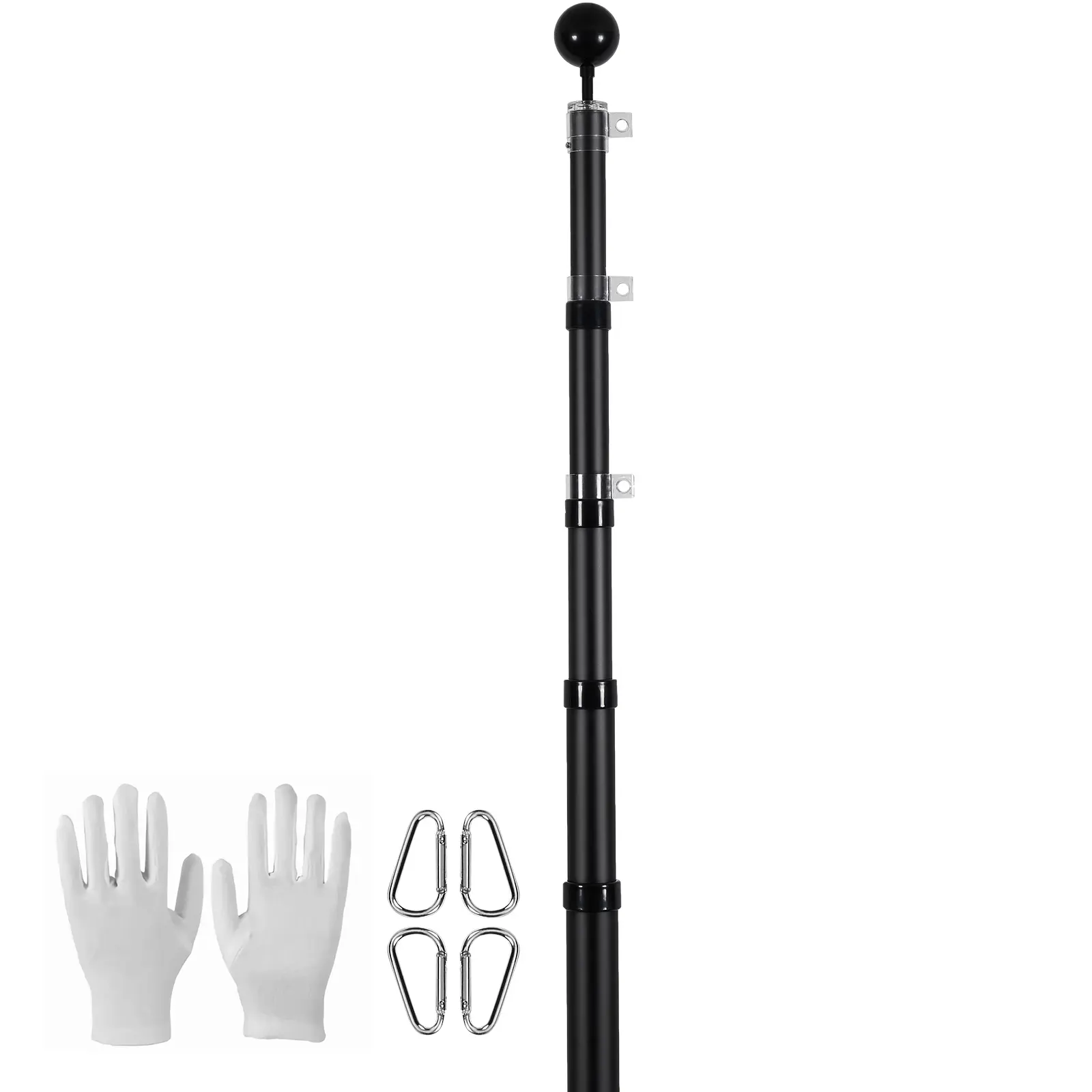 25FT Telescoping Flag pole Kit, Heavy Duty Aluminum Alloy in Ground Flag Poles for Outside, 3 Display Modes Flagpole with 3x5 American Flag, Professional Accessories, Black