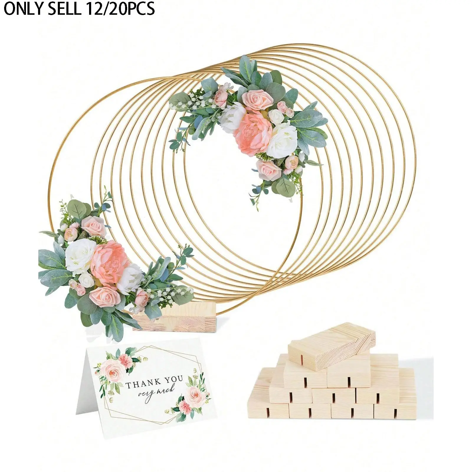12-Pack 12-Inch Metal Wreath Centerpiece Decorations, Braided Wreaths with Stand, Decorative Greenery, DIY Wedding Decoration, Wedding Table Centerpieces, Wall Hanging, Birthday Party, Wedding Centerpieces, Home Decor Ornament, Party Decor Supplies