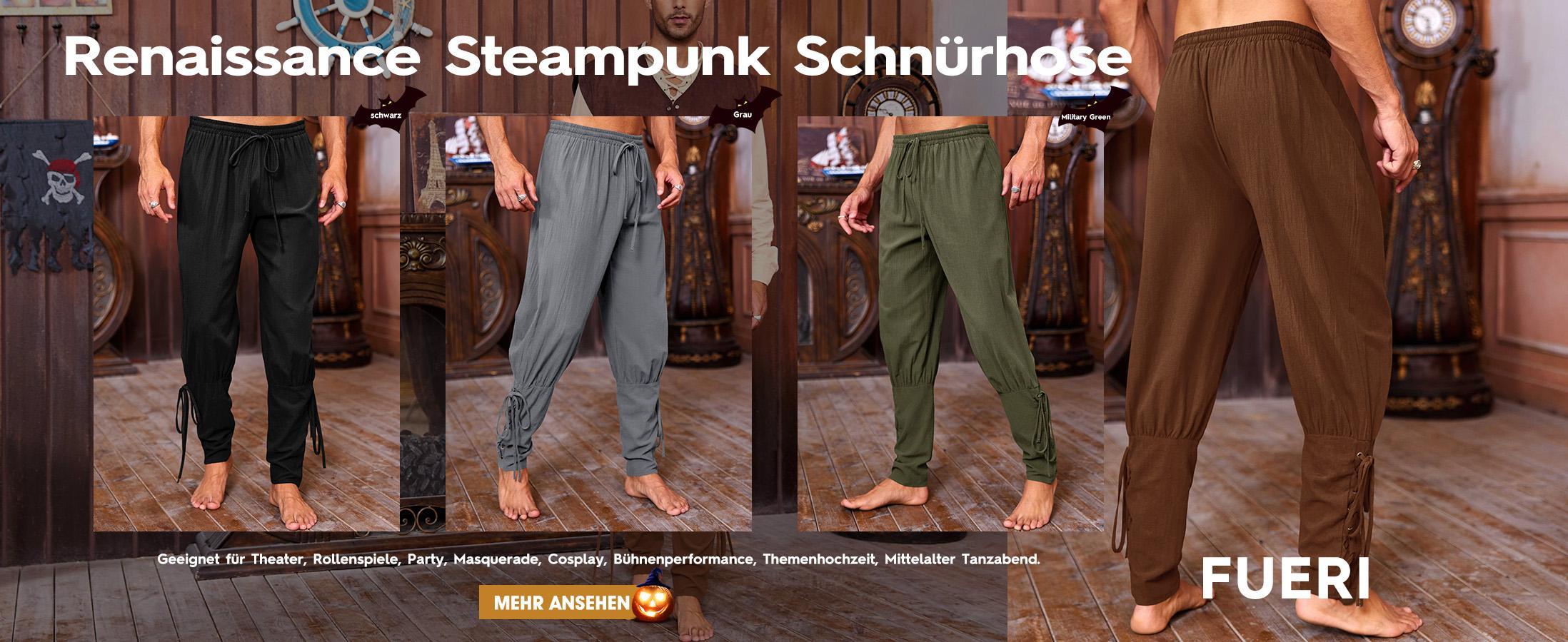 PASLTER Men's Medieval Lace-Up Pirate Trousers Cosplay Costume Viking Trousers Renaissance Casual Trousers Steampunk Medieval Trousers Menswear Pants