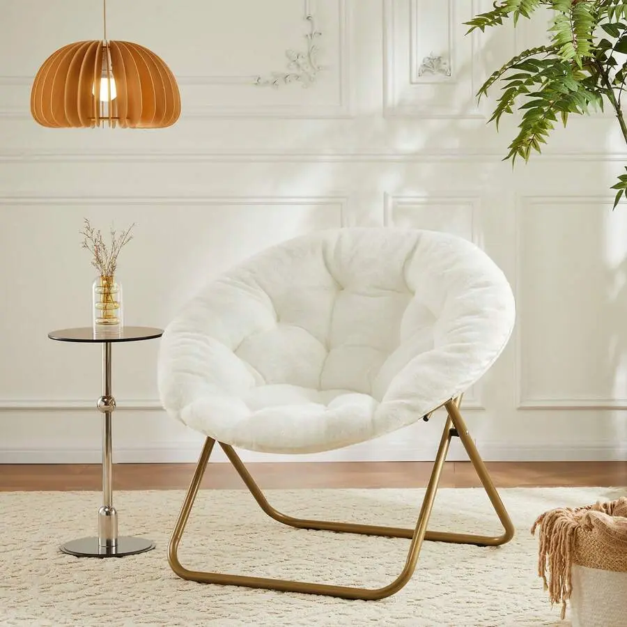 Comfy Saucer Chair, Faux Fur Lounge Seasting XL Circle Chair Bedroom, Dorm & Gaming, Foldable Fashion Accent Seat Small Spaces, Folding Moon/Mushroom/Round Oversized Style