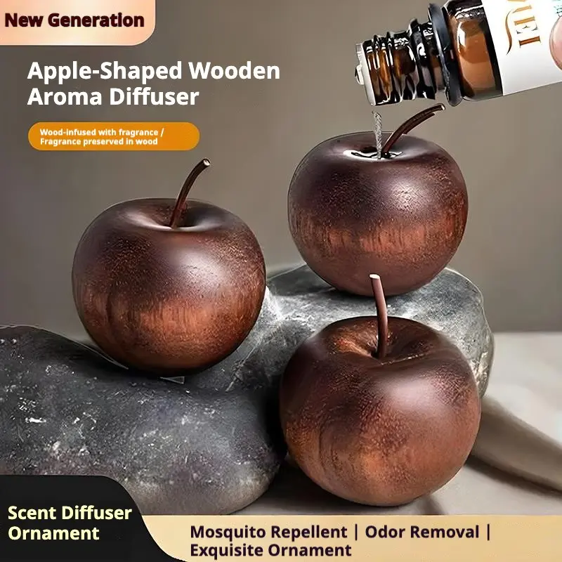 Nauclea Wood Apple Shape Diffuser Woody Car Desktop Home Universal Hardwood Flame-Free Essential Oil Aromatherapy Base (Oil Not Included)