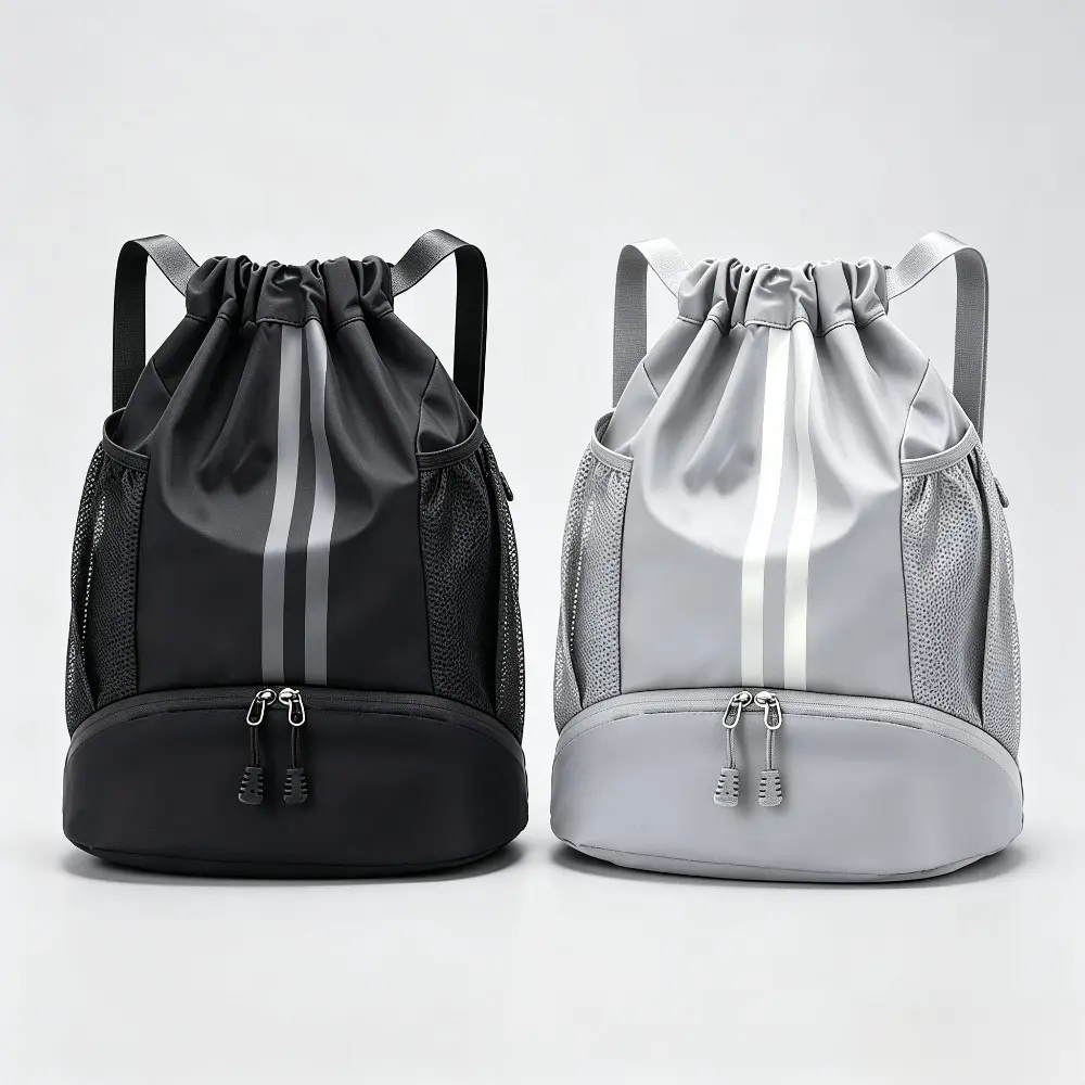 Waterproof Drawstring Gym Bag for Men/Women, Unisex Fit Compact Foldable Sack with Anti-Theft Zipper & Separate Shoe Pocket, Portable Sports Travel Carry Pouch for Daily Workout