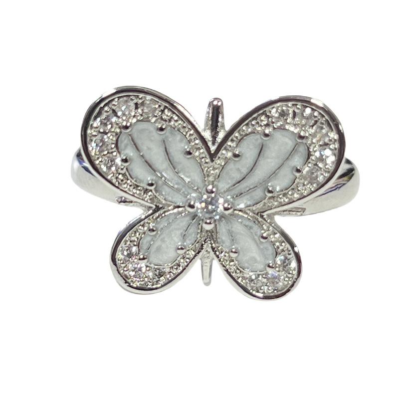 Fashionable vintage-style sweet and cool white enamel butterfly and Saturn fashion ring for women, niche minimalist geometric personalized ring gift