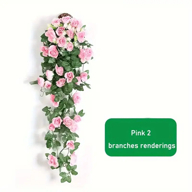Set of 2 Artificial Rose Vine Garlands, UV Resistant Lifelike Plastic Simulated Rose Flowers Greenery Vines, Hanging Floral Decor for Garden Fence Basket Indoor Outdoor, Perfect for Wedding Engagement Party Farmhouse Home Wall Decoration, Containers & Bat