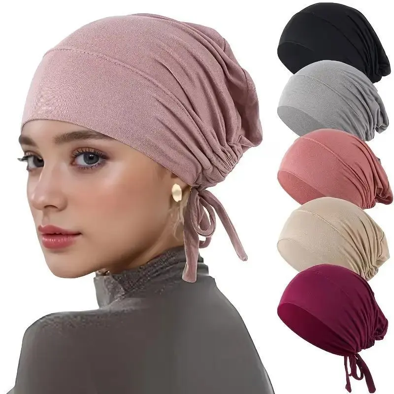 6-Pack Women's Solid Color Pre-Tied Head Wraps, Soft Stretchy Turban Caps with Elastic Fit, Comfortable Scarf Head Coverings for Sleeping, Hair Protection, Chemo Headwear, Everyday Outfits and All-Season Wear