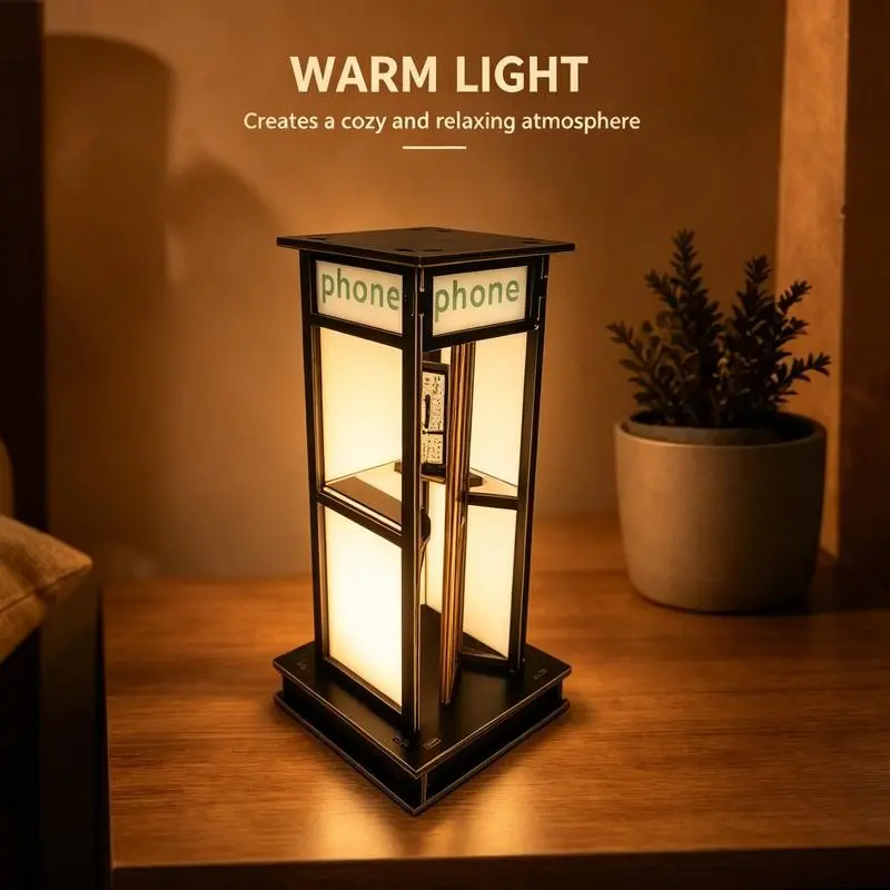 Vintage Telephone Booth Decorative LED Lamp, Creative Bedside Night Light, Atmosphere Light for Bedroom, Tabletop Ornament, Home & Holiday Decor for Christmas & Festivals