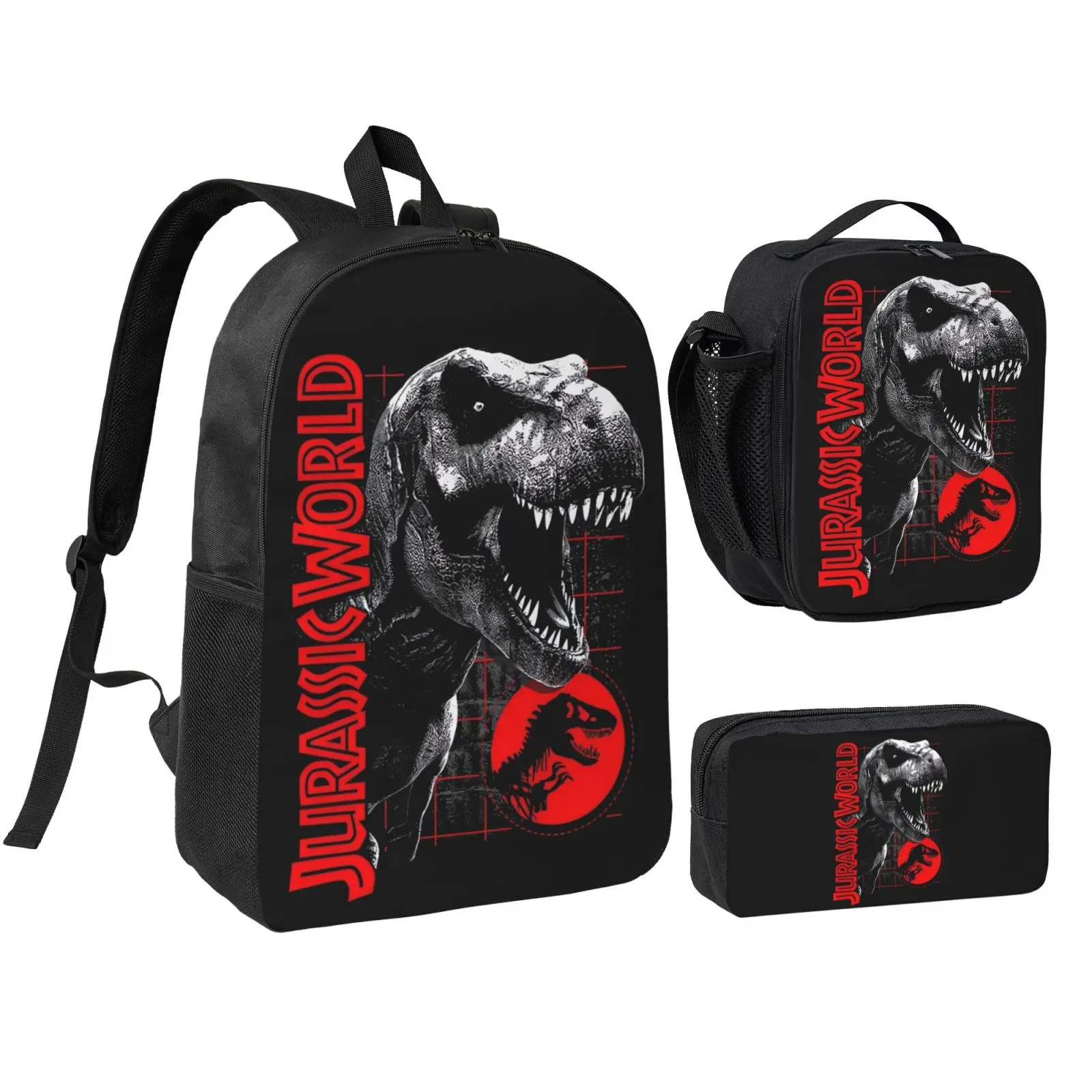 Unisex Jurassic Park4 3Pcs Backpack for Teen Girls Boys, School Bookbag with Lunchbox Pecil box, Anime backpack with adjustable straps, office travel bag Bookbag