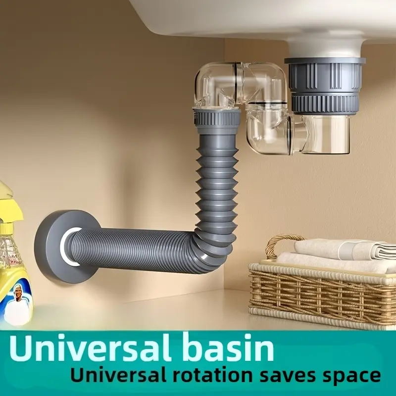 360 Rotatable Under Basin Drain Pipe Flexible P-Trap Sink Drain Hose Anti-Odor Leak Proof Easy DIY Install for Home Bathroom