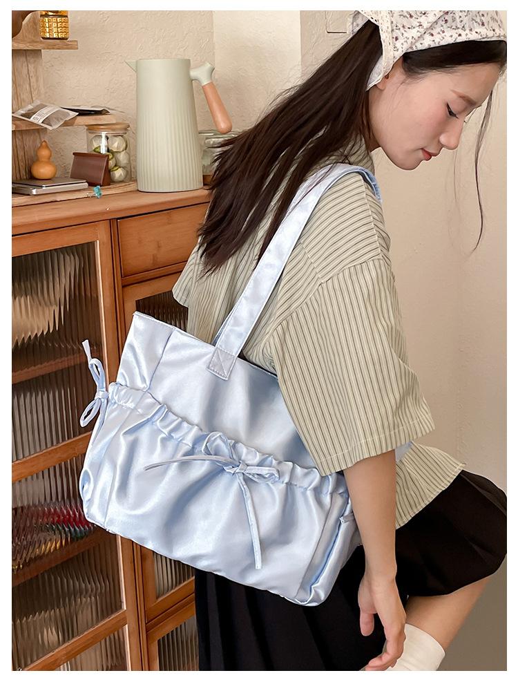 Sweet Ballet Style Girl Tote Ruched Bow Chic Student Preppy Style Shoulder Bag Large Capacity Cute Elegant Handbag