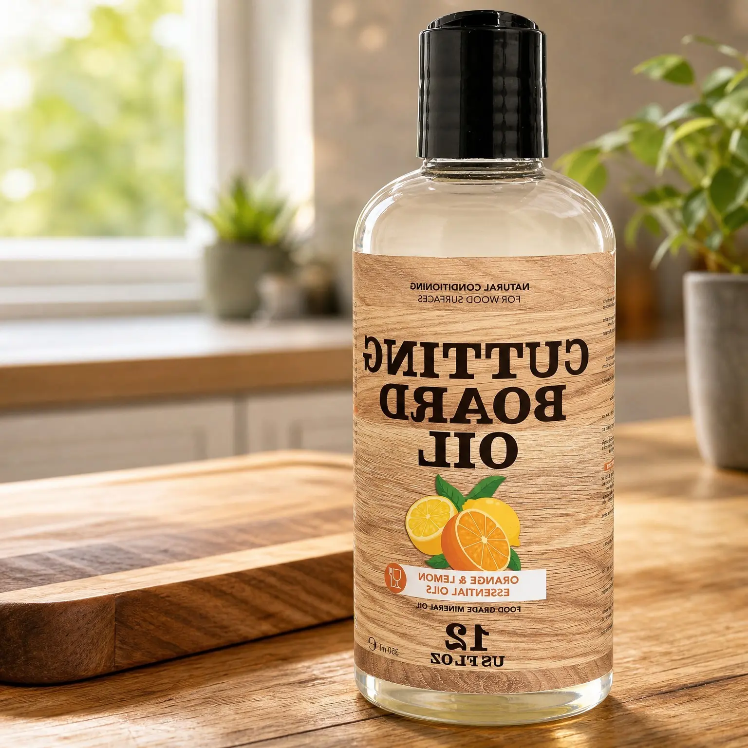 Cutting Board Oil 12 oz – Food Grade Mineral Oil with Orange Lemon Scent for Wood Cutting Boards, Butcher Blocks, Utensils, Knife Lubricant. Soak 2-3 Hours for Optimal FinishGift
