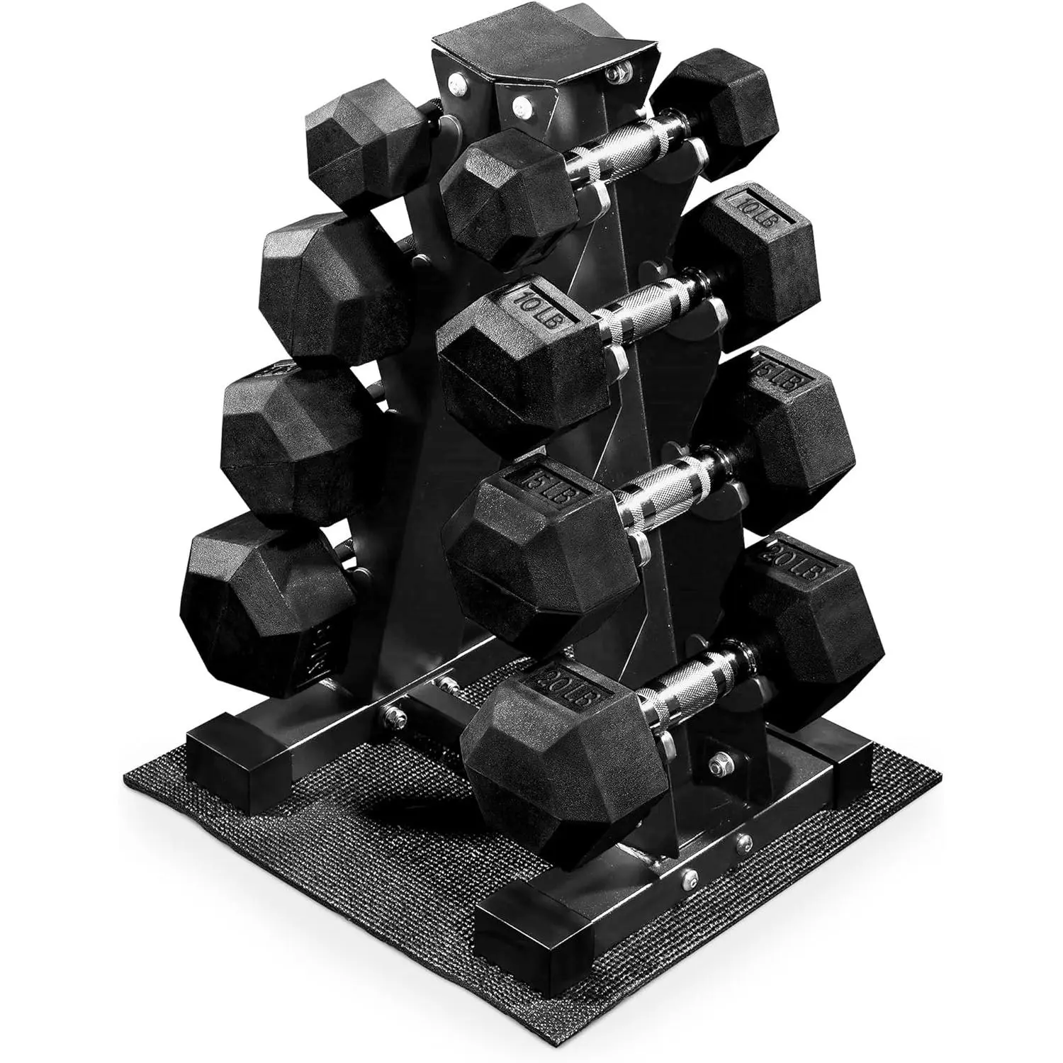 Rubber Coated Hex Dumbbell Weight Set with Storage Rack, 100LB or 150LB or 200LB Set, 5-20 lbs or 5-25 lbs or 10-30 lbs Pairs