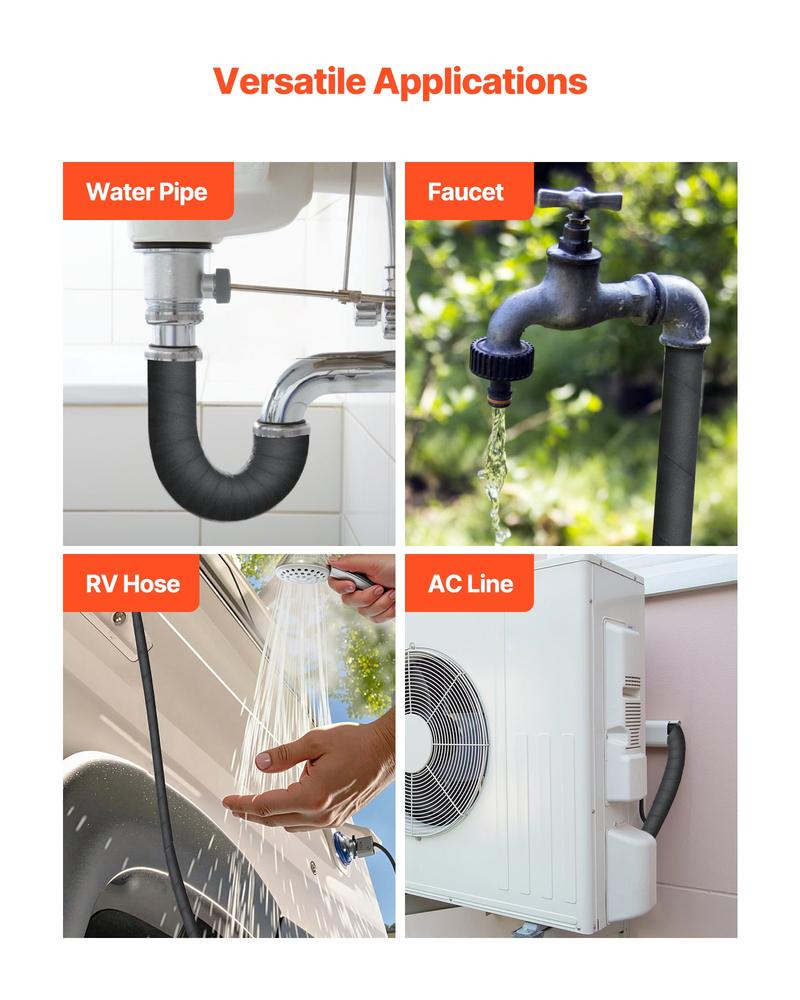 VEVOR Pipe Insulation Wrap, 14 FT x 2-inch Pipe Insulation Foam Tape, Self-Adhesive Water Pipes Insulated Foam Wrap for Winter Freeze Protection, Heat & Cold Resistant for Outdoor Indoor Use