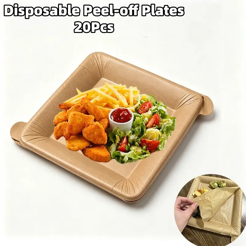 Disposable Peel Plate 20 Pcs, Heat Resistant Oil Proof Paper Plates, Eco-Friendly Food Grade, Ideal for Family Gatherings, Camping, Parties