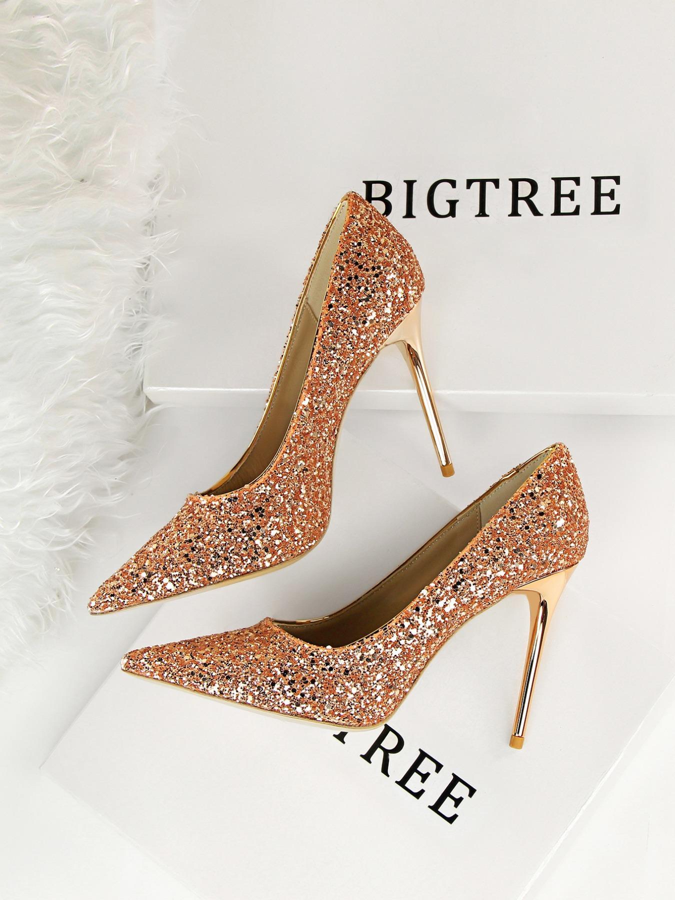 Women's Rhinestone Decorated Glitter Pointed Toe Stiletto Heels, Prom Heels, High Heel Shoes for Party, Banquet, Daily Wear, Sparkly Party Shoes
