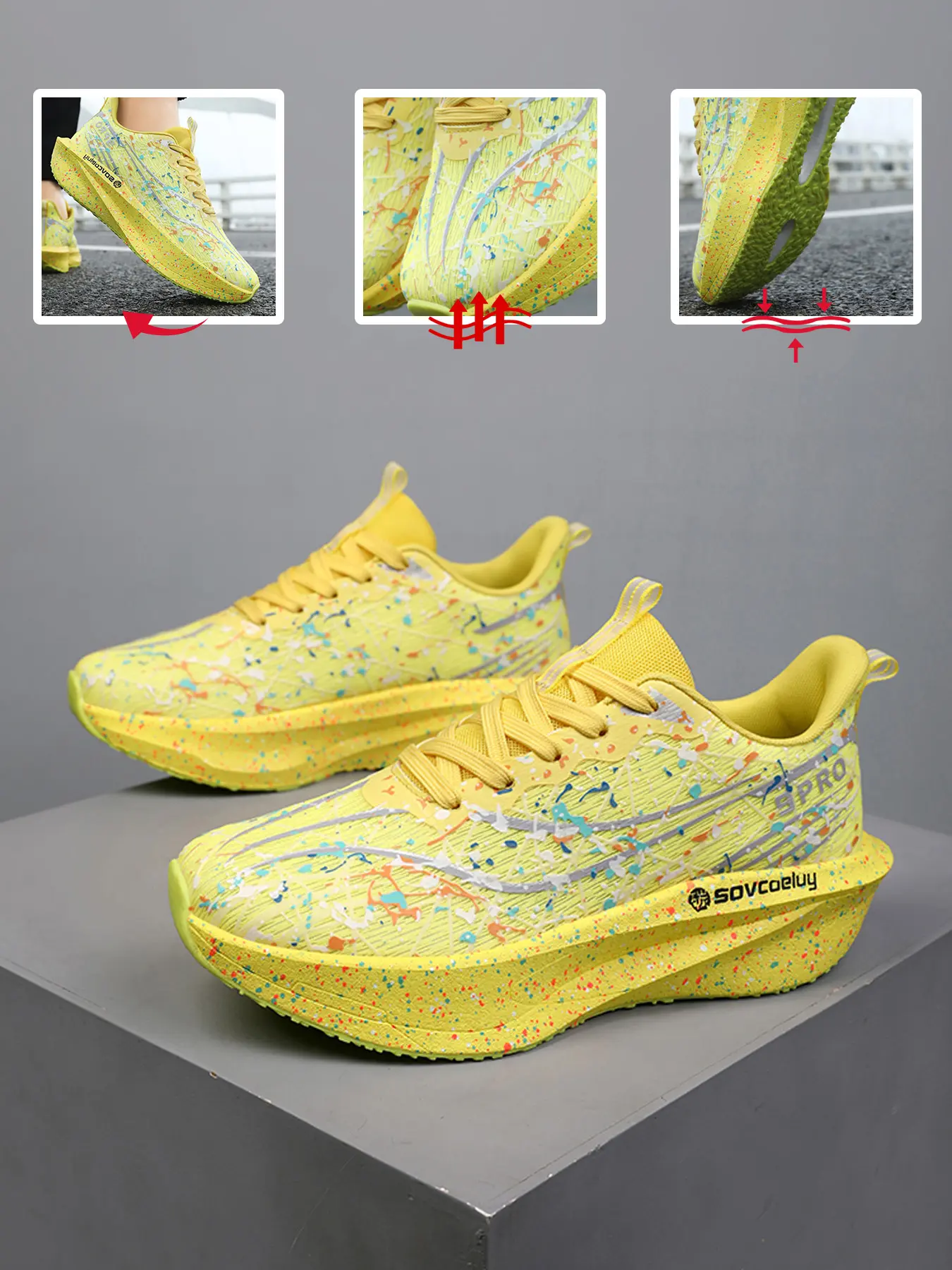 Professional Racing Shock Absorbing Running Shoes, Breathable Gradient Mesh, Unisex Couples, Lightweight, Anti-Slip, Ideal for Long Runs