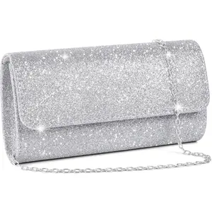 Evening Bag Clutch Purses, Rhinestones Purse Silver Sparkling Wedding Party Purse Envelope Evening Bag with Detachable Chain for WomenGift.