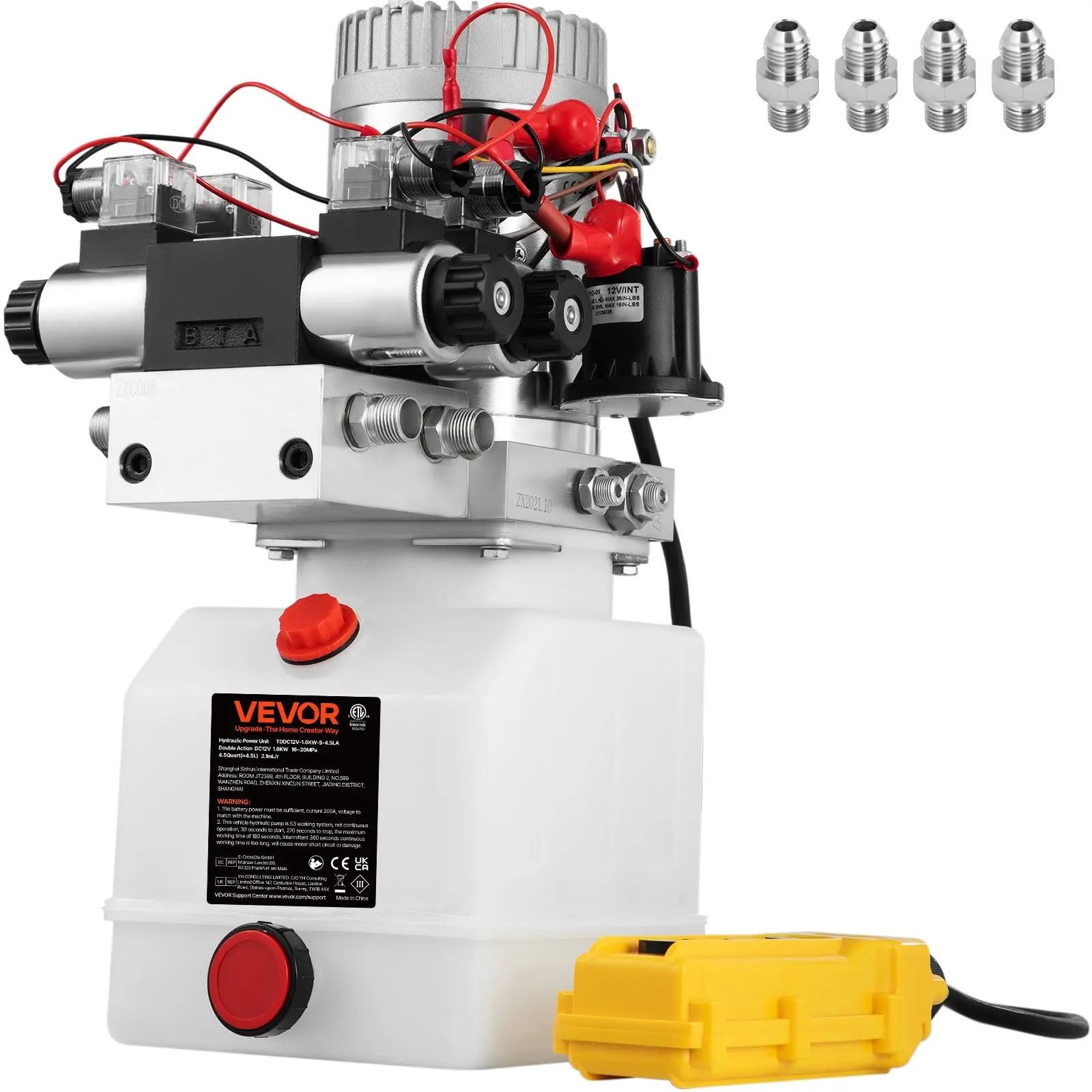 VEVOR Hydraulic Pump Double Acting Hydraulic Power Unit Double Solenoid Hydraulic Power Pack 12V DC Hydraulic Power Pump with 4.5Liter Reservoir for Dump Trailer Car Lifting
