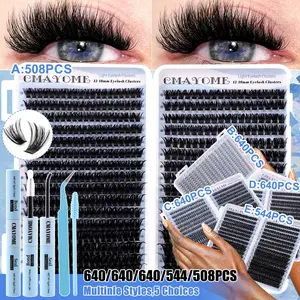640/608/544 Clusters Thick Individual Lash Kit, 10D-150D Mix Density, w/ Glue & Tools, 12-18mm Mix Lengths, Dramatic, Eye-Enhancing, Natural Curl, DIY Lash, For Daily, Outdoor, Dates, Festivals, Spring Fest Stock-Up, Eyelash Extensions