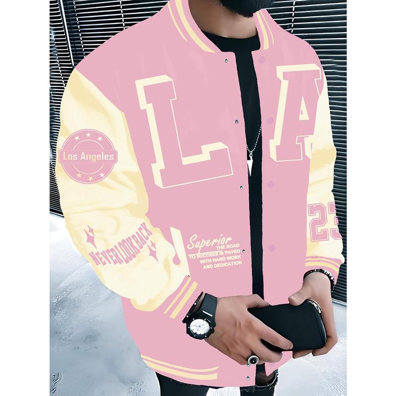 Men's Los Angeles LA Baseball Jacket Red Black with White Lettering SUPERIOR QUALITY Embroidery Lightweight Warm Polyester Varsity Coat Snap Button Closure Machine Washable Hip Hop Rock Style Urban Streetwear Casual Outerwear Comfortable for Daily Wear