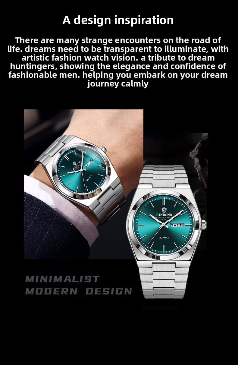 Valentine's Day Men's Casual Modern Round Analog Watch Fashionable Business Party Timepiece Waterproof Luminous Steel Strap Trendy Daily Wear