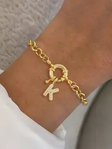 Women's Casual Letter Pendant Bracelet, Stainless Steel Chain, Micro-Set Zircon, Spring Clasp, All Seasons Jewelry