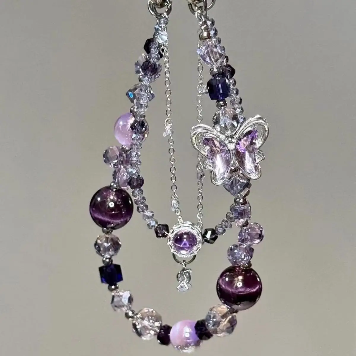 Exquisitely Crafted Purple Beaded Butterfly Phone Charm, Stylish Versatile Accessory, Dual-use Chic Bag & Phone Decor