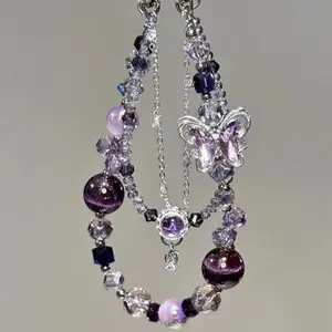 Exquisitely Crafted Purple Beaded Butterfly Phone Charm, Stylish Versatile Accessory, Dual-use Chic Bag & Phone Decor