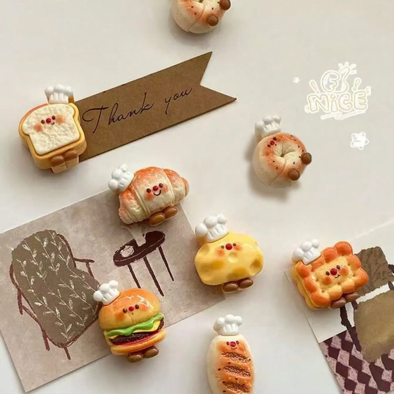 7pcs/3pcs Chef Bread Food Fun Cartoon Refrigerator Stickers, 3D Magnetic Cute Stickers for Refrigerator, Whiteboard, Iron Cabinet Decor, Cute Magnets for Fridge