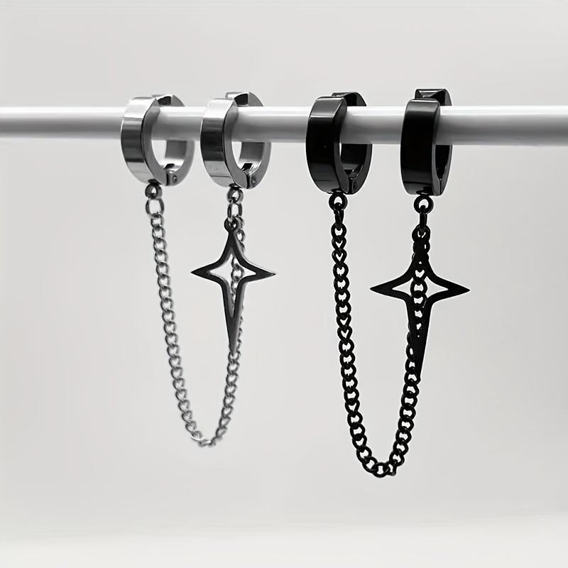 Heavy-Duty Hip Hop Chain Earring for Men, Non-Piercing Stainless Steel Ear Jewelry, Bold Statement Piece for Everyday and Party Wear