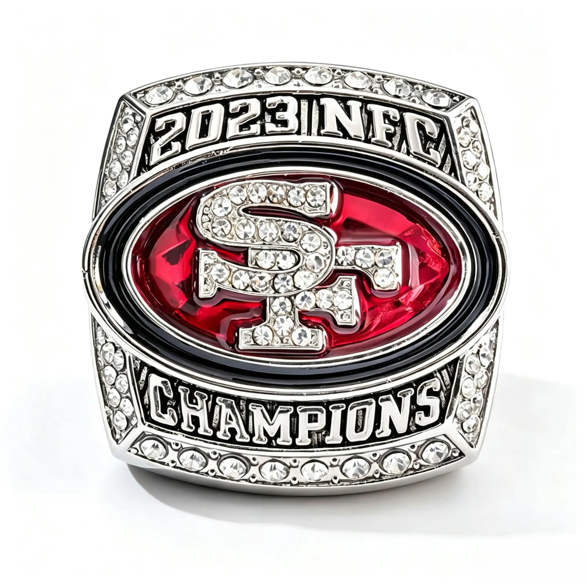 2023 San Francisco Football Championship Commemorative Ring for Fans, Sparkling Stones Crystal-Studs Statement Band, Classic Sports Fan Jewelry with Box for Game Day Collection, Birthday Gift