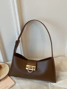 Women's Vintage Baguette Clutch, Y2K Style Shoulder Bag, Fashionable Casual Bag, Soft Artificial Leather, Adjustable Strap, Metal Lock, All Seasons, Multiple Colors