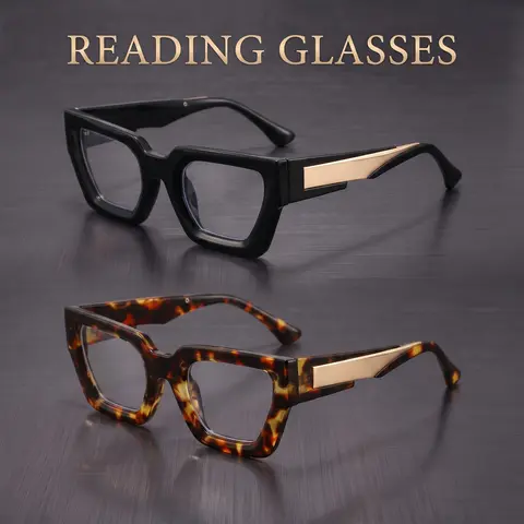 2-Pack Luxury Metal Frame Reading Glasses, Blue Light Blocking High Definition, Men's Fashion Portable Prescription Eyewear Set