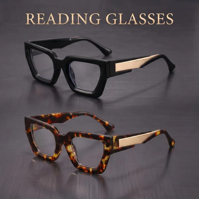 2-Pack Luxury Metal Frame Reading Glasses, Blue Light Blocking High Definition, Men's Fashion Portable Prescription Eyewear Set