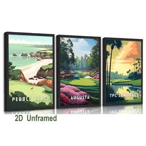 3-Piece Frameless Golf Course Canvas Art Set: Scenic golf course paintings, wall decor, country club sports posters—artwork perfect for modern offices, bedrooms, and living rooms—home decor