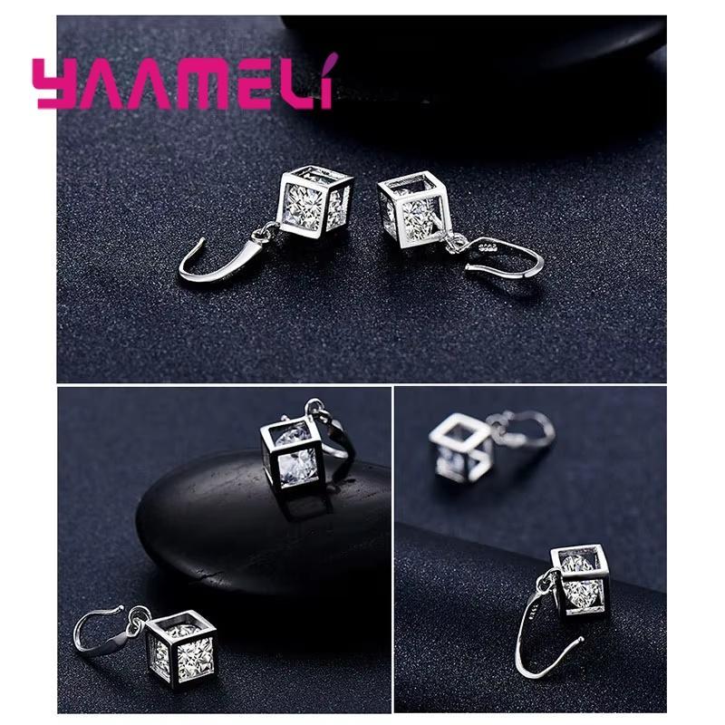 925 Sterling Silver Color Necklaces Earrings Jewelry Sets Hot Sale Cubic Zircon Women Girls Engagement Anniversary Accessory