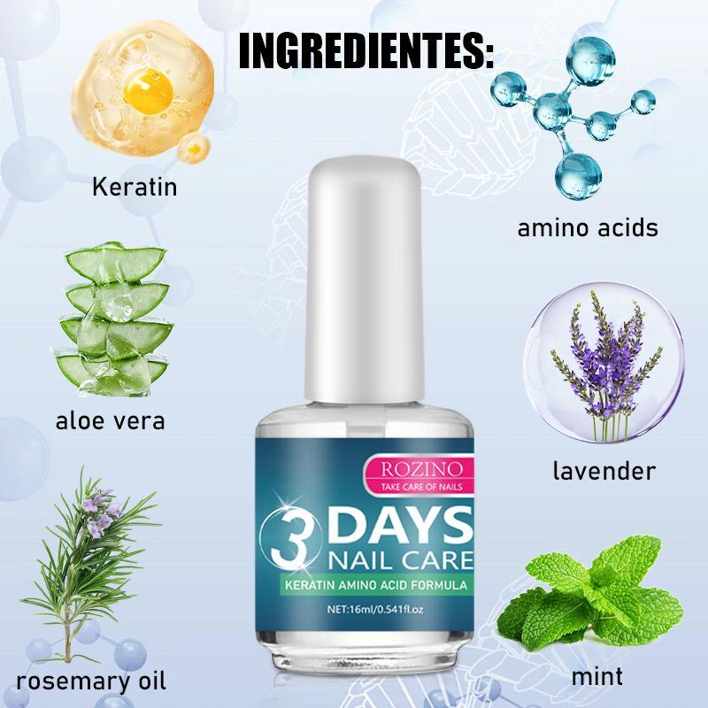 ROZINO 3 Days Nail Care Formula with Keratin Amino Acid & Aloe for Superior Nail Nourishment 16ml Bottle for Healthy Nails Manicure ROZINO 3 Days Nail Care Formula with Keratin Amino Acid & Aloe for Superior Nail Nourishment 16ml Bottle for Healthy Nails Manicure