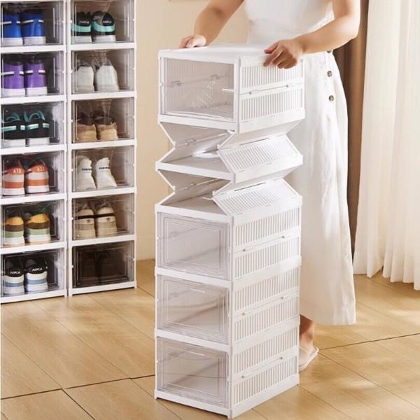 6-Layer Plastic Shoe Cabinet Stackable Foldable Shoe Box Sneakers Storage Box