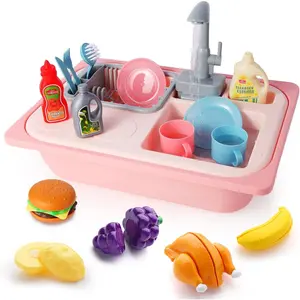 Color Changing Kitchen Sink Toys, Toddler Sink Toys with Running Water, Pretend Play Toys with Upgraded Faucet, Automatic Water Cycle System (Pink)fidget toys