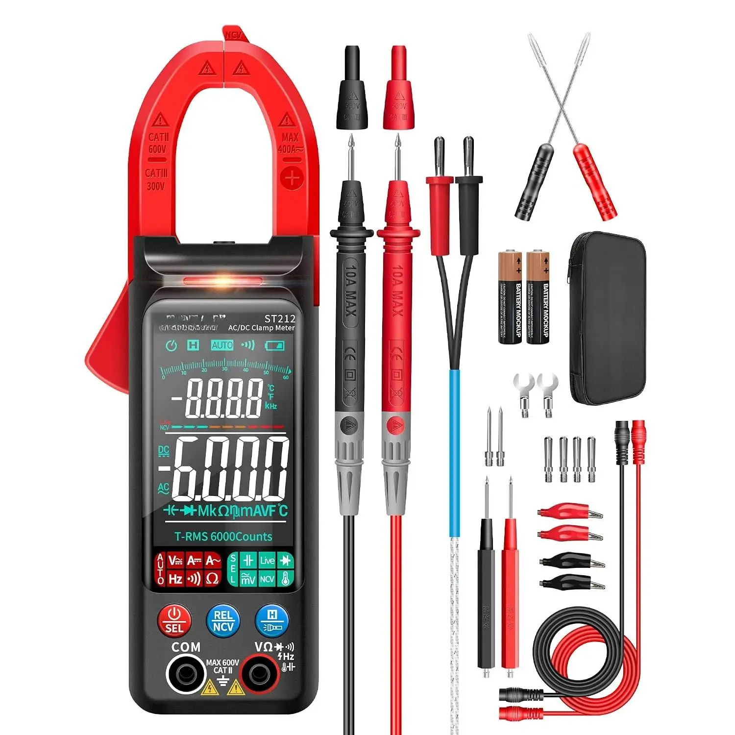 TRMS Multimeter,600A  Clamp Meter,Auto Ranging,NCV,Temperature | True RMS Amp Meter 6000 Counts Measures  Current,,Resistance,Capacitance, Continuity,Diode,LCD Backlight Tools