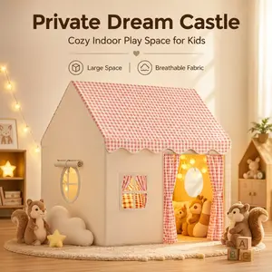Indoor Kids Play Tent, Detachable Fantasy Castle Playhouse Available in Three Cute Colors, Create Private Funny Play Space for Children